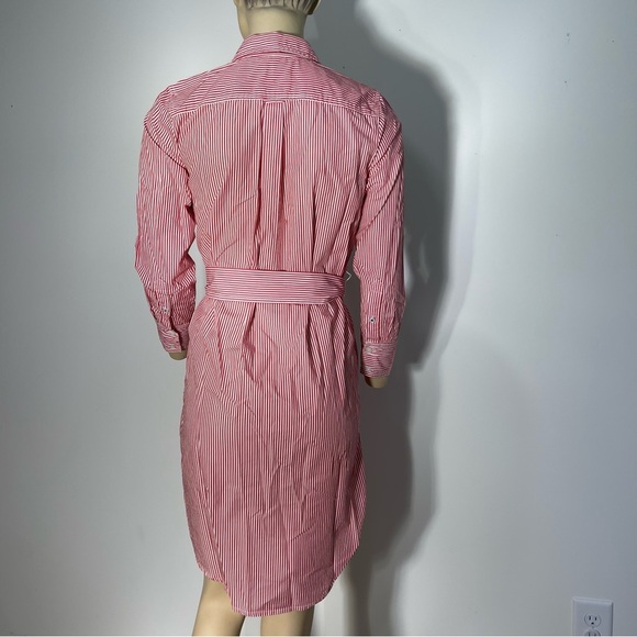 J.CREW Classic Red White Striped Belted Crisp Poplin Shirt Dress Size 0P - Picture 6 of 11
